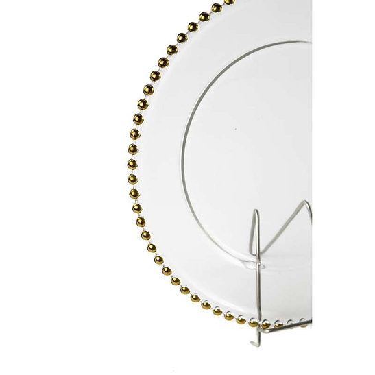 assiette perlée 30cm - transparent/doré