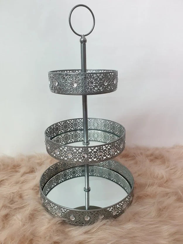 plateau 2 étages support apéritifs - argenté